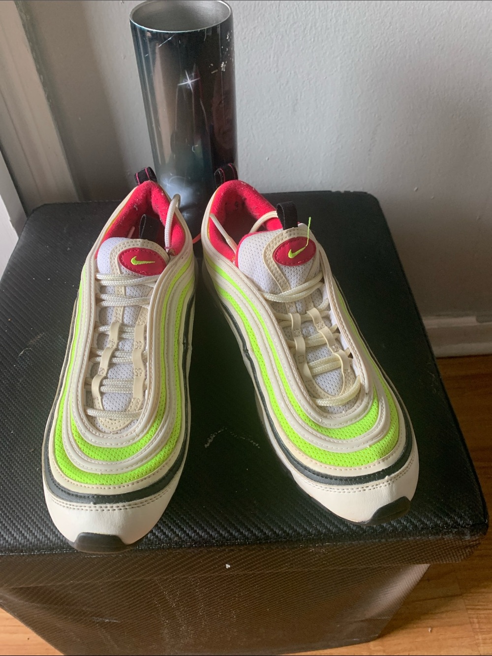 Nike Kids Neon Green, White and Pink Wave-Strip Sneakers